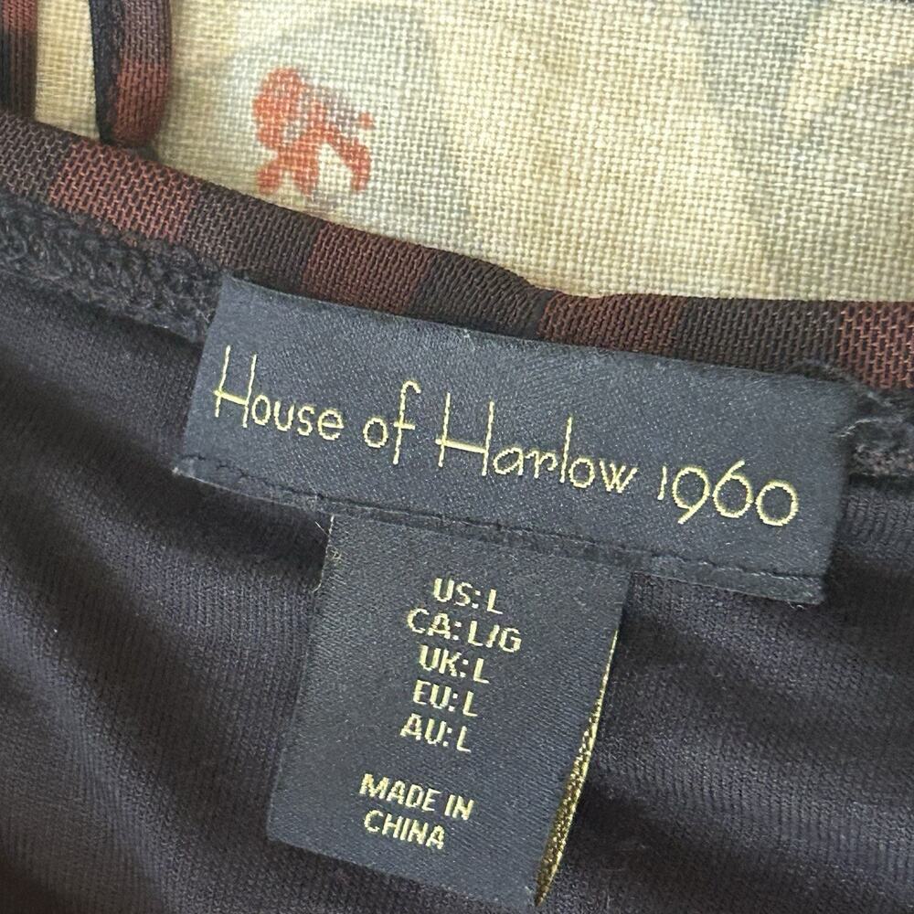 House Of Harlow Midi Skirt Blouse Outfit L Black Check Stretch Shirred 2 Piece - Picture 10 of 15